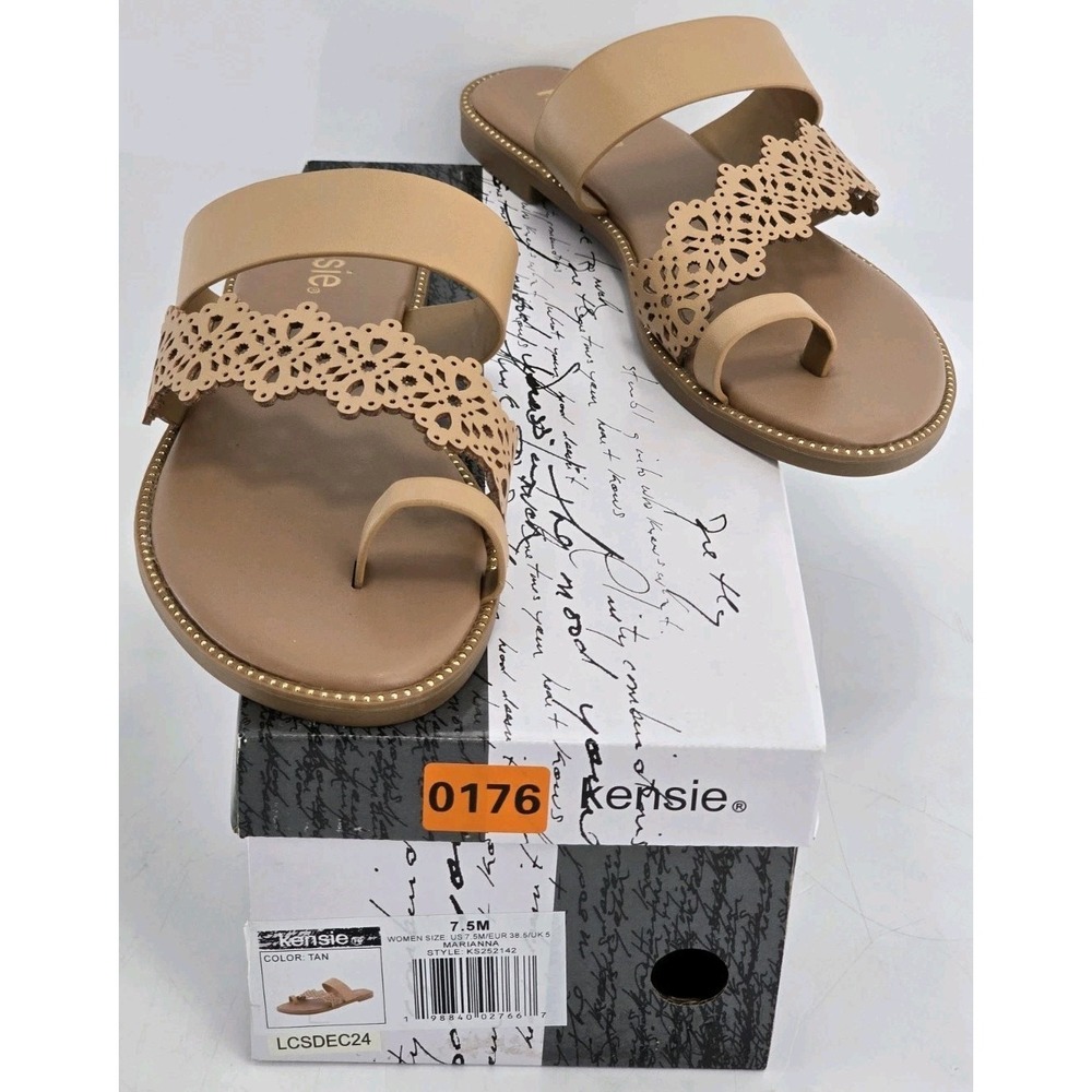 Kensie Women's Marianna Flat Sandal Tan Size 7M - Posh Chic- NIB